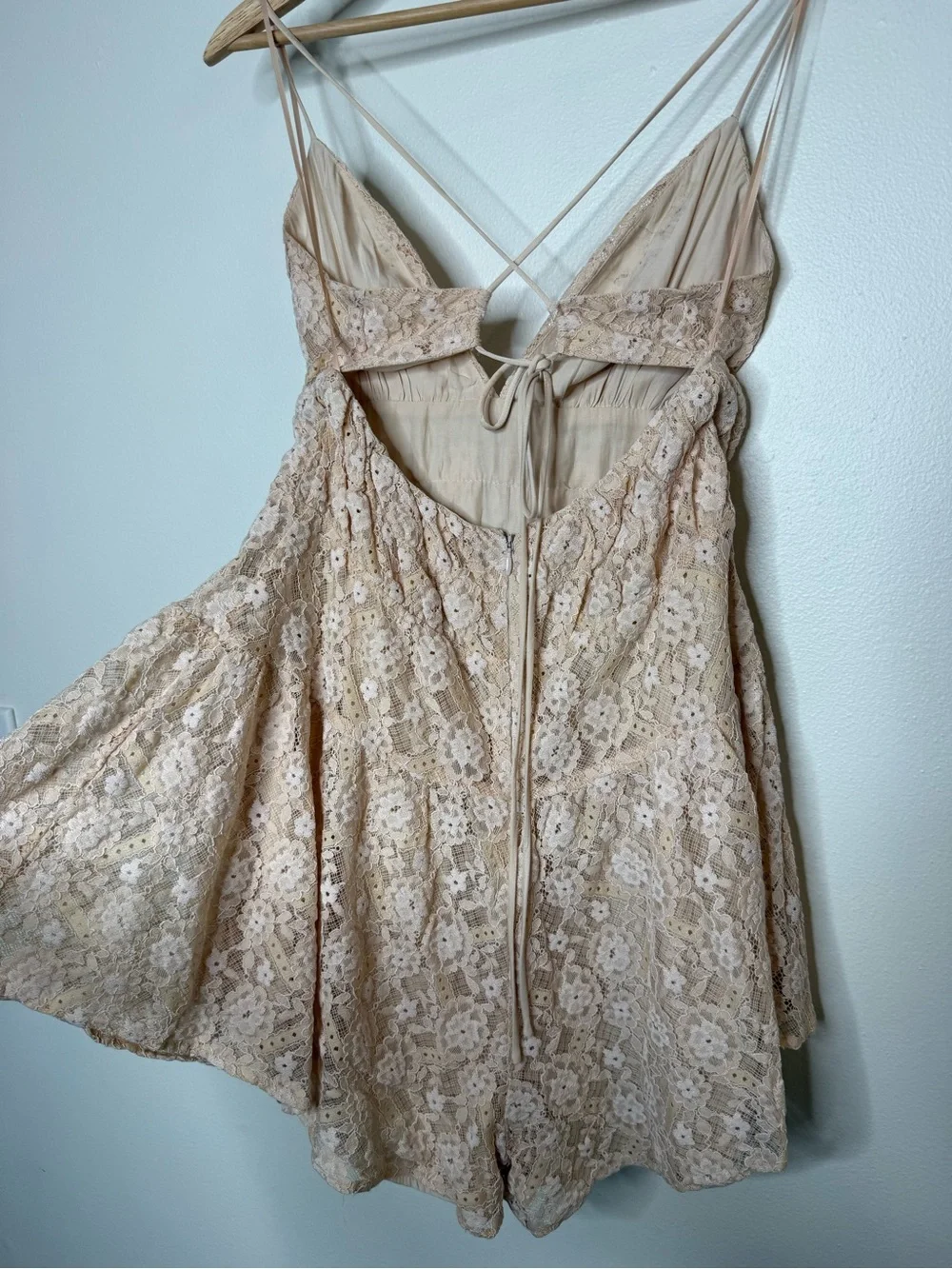 Free People Lexi Lace Romper blush pink small Coastal Cowgirl Western Festival